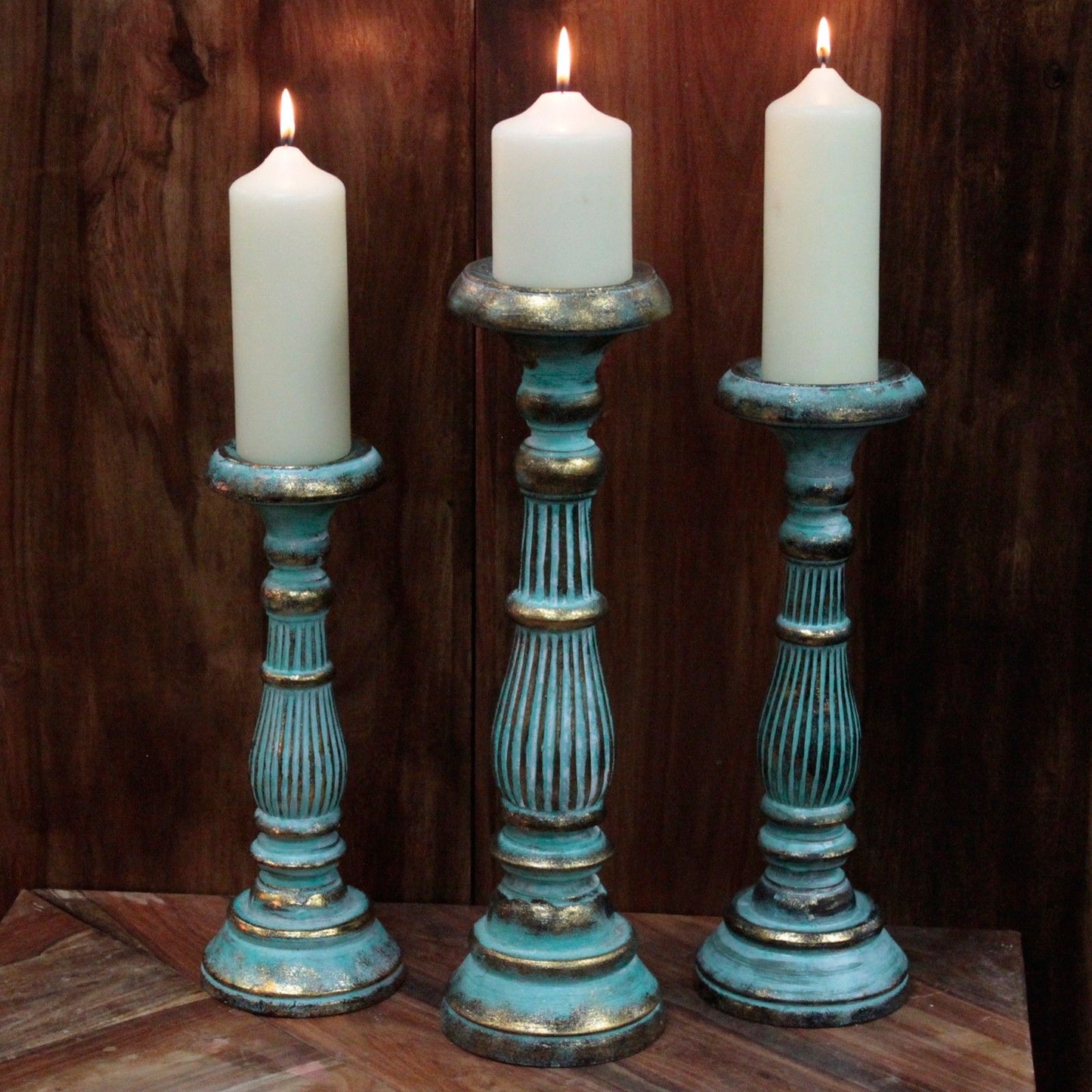 Large Candle Stand - Turquois Gold-Domviva