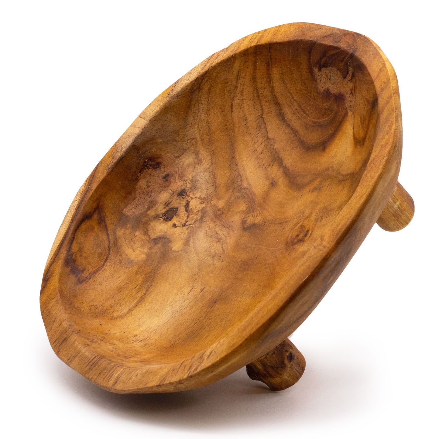 Smooth Teakwood Fruit Bowl on Legs - 30x23x10cm
