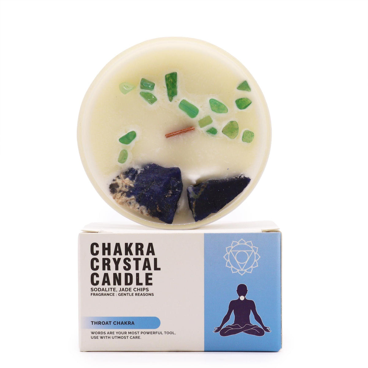 Kristalna sveča za grleno čakro – izražanje & komunikacija | Throat Chakra Candle