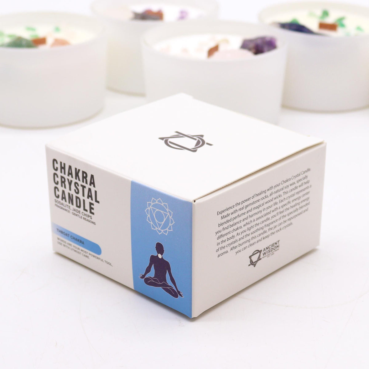 Kristalna sveča za grleno čakro – izražanje & komunikacija | Throat Chakra Candle